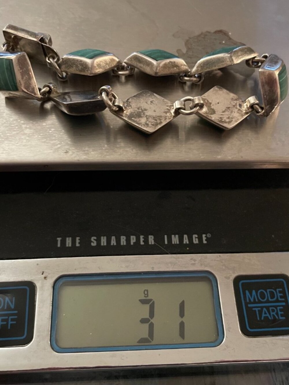 Vintage Sterling Silver Bracelet Taxco 950 Malachite 31 grams RARE 8" Green $499 - Picture 8 of 11